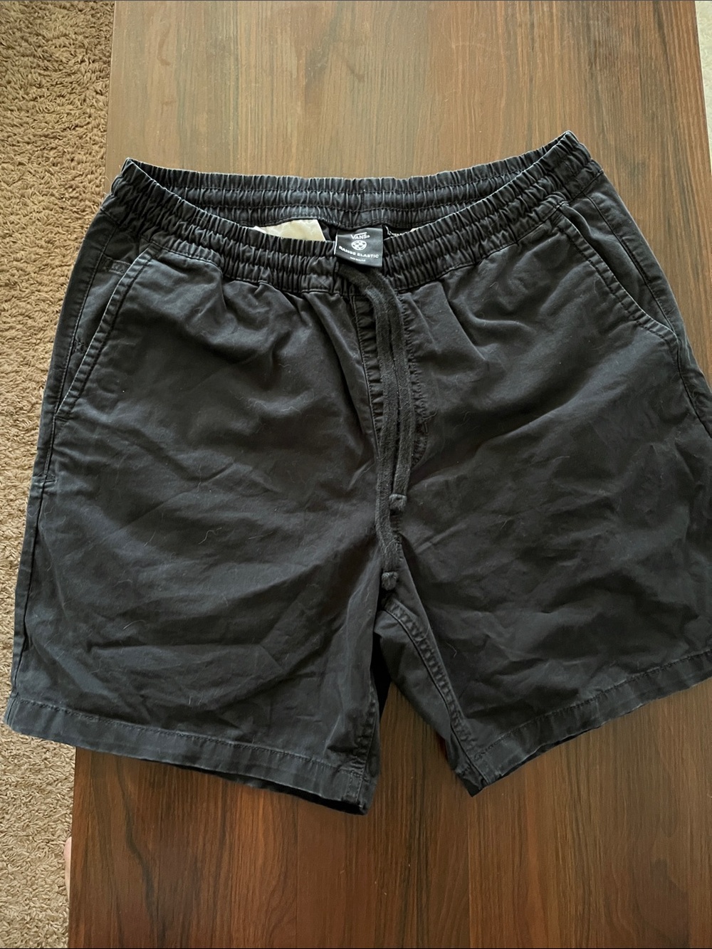 Vans Black Elastic-Waist Athletic Shorts